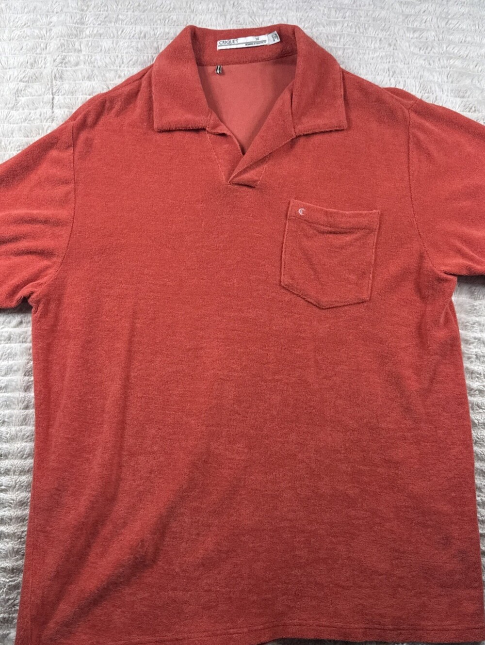 Criquet Polo Shirt Men Medium Red/Orange Terry Cloth Towel Pocket Casual Summer